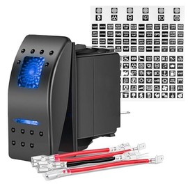 5PIN SPST Rocker Switches with 6 Sets Jumper Wires Set 20A/12V 10A/24V On/Off Toggle Switches with Night Glow Sticker for Trucks Boats Auto Motorcycles (Blue)