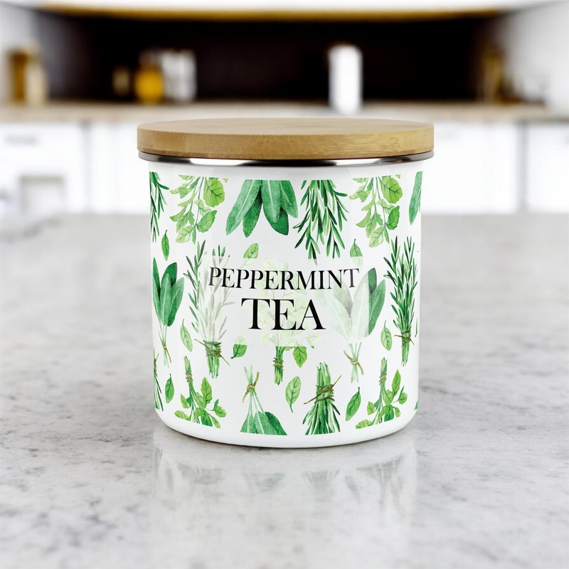 Kitchen Herbs Peppermint Tea Storage Canister - White & Green