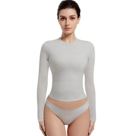 Abonlen Long Sleeve Shirts for Women Crewneck Basic Tees T Shirts Fitted Crop Tops Y2k Going Out Tops (Gray,Small)