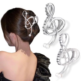Vodolo Treble Clef Hair Clip,2PCS Treble Clef Claw Clip for Women Girls,Metal Music Note Hair Claws with Pearl
