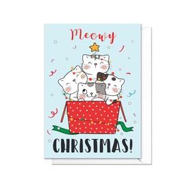 Cute Christmas Greeting Card with Envelope - Kawaii Cat Kitten Penguin X Christmas Cards - Meowy Christmas