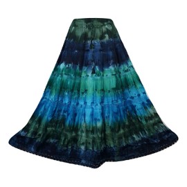 Doorwaytofashion Tie Dye Cotton Maxi Skirt Embroidered One Size UK 10 12 14 16 18 (Blue/Green)