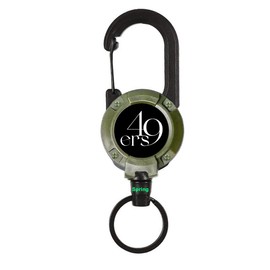 49ers Key Back Reel with Carabiner, Reel Keychain, Strong Pin-on Reel, Metal Wire, Maximum Length 23.6 inches (60 cm), Key Chain, Stretchable, Durable, Anti-Lost, armygre