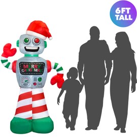 Holidayana 6 ft Christmas Inflatable Robot Yard Decoration - 6 ft Tall Lawn Decoration, Bright Internal Lights, Built-in Fan, and Included Stakes and Ropes