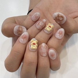 Sweet Bear Cafe Handmade Nail Tips - Short Square / 스윗 베어 카페 수제네일팁 - 숏스퀘어