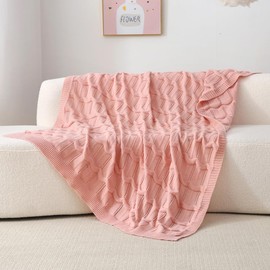 Wajade Knit Throw Lightweight Knitted Blanket for Sofa & Bed Breathable Non-Fluffy Knit Design with Ripple Texture All Seasons Home Decor(Pink 130 * 170)