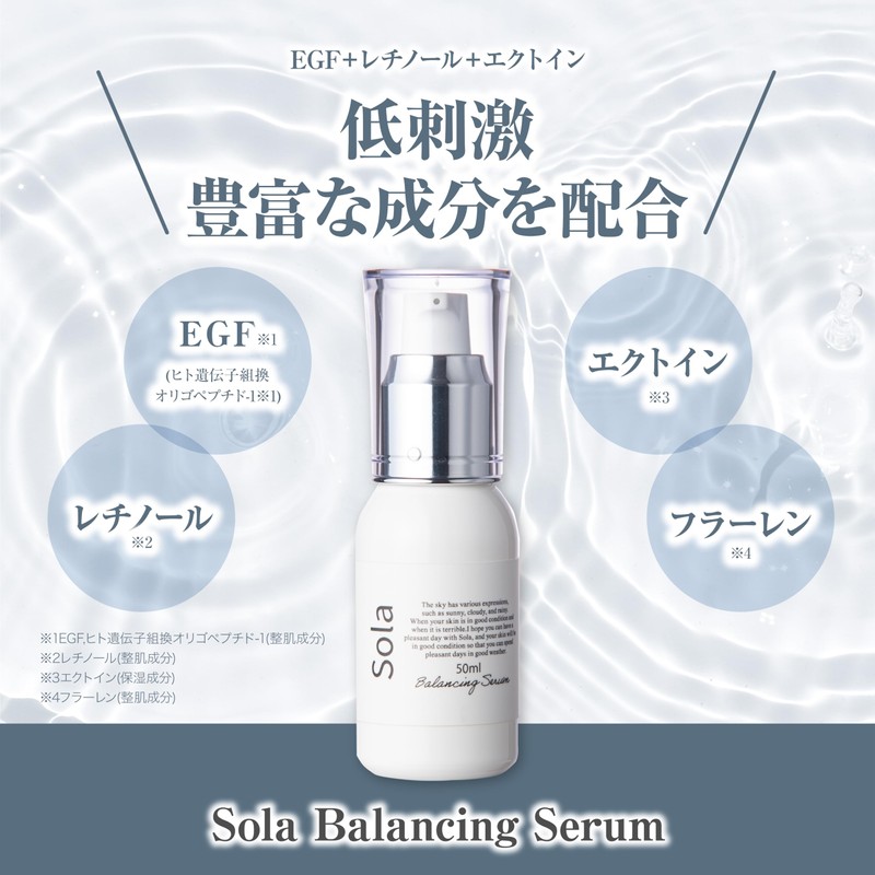 Sola Balancing Serum, Retinol, Vitamin A, Ectoin, Fullerene, EGF, Hari,