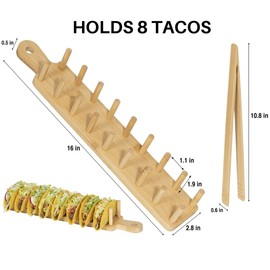 Bamboo Taco Tray with Tong, Sold ONLY by ALEX & EVE HOME, Taco Holder Holds 8, Taco Shell Holder. Design Allows for Multi-Use Food Tray, Charcuterie Tray. Great Housewarming Gift & Kitchen Accessory.