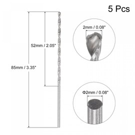 sourcing map 5 Pcs 2mm Mini Micro Twist Drill Bits, High-Speed Steel Straight Shank Extra Long Drill Bit 85mm for Aluminum Alloy