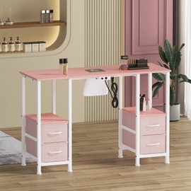 WODRAWER Manicure Table for Nail Tech, Nail Tech Table Station w/4 Storage Drawers & 2 Open Shelves, Nail Table w/Dust Collector for Beauty Salon Tech Station