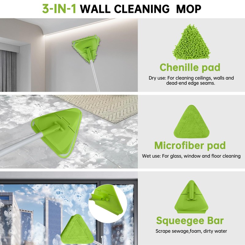 Wall & Baseboard Cleaner Mop Tool with 82'' Long Handle,