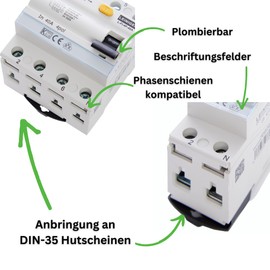 LEINIGER/Residual Current Circuit Breaker/FI Switch/RCD / 2-Pin / 4-Pin / 25A / 40A / 63A / 30mA / Type A/VDE Certified (4-Pin 40A)