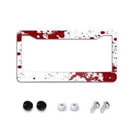 Blood Splattered License Plate Frames, White Red Drips Horrible Goth Auto Accessory Bracket Stainless Steel License Plate Holder with 2 Screws Holes Decoration for Women Men Adults 6x12 Inch Aluminum
