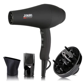 JINRI Hair Dryer, 1875W, 3 Heat & 2 Speed, with Diffuser, with Concentrator, Ionic Technology & Infrared - Black, Detachable Air Intake, Hanging Strap, Non-Foldable, 220V-240V, JINRI-104