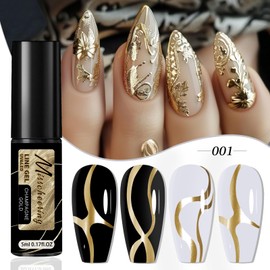 Metallic Gel Liner Nail Polish Gold Silver Rose Gold Nail Gel Polish, French Tip Nail Polish Metal Mirror Effect Painted Drawing Nail Gel with Thin Brush in Bottle Manicure 3Pcs