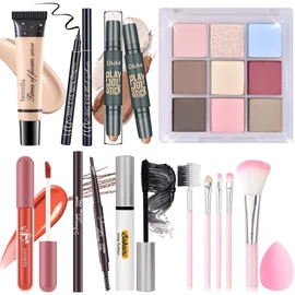 YBUETE Makeup Set Kit for Women Girls Teens, Makeup Present Set, Includes 9 Color Eyeshadow, Counter Stick, Foundation, Eyebrow Pencil, Eyeliner, Mascara, Lip Gloss, 5Pcs Brushes, Sponge