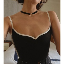 TIutmivo Women's Choker Trend Necklace, Black, Clavicle Necklace, Women's Choker Necklace, Choker for Women and Girls, Zinc, No Gemstone