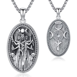 DRINSPER Hecate Necklace Triple Moon Goddess Witch Pendant 925 Sterling Silver Witches Magic Ancient Greek Mythology Night of Hekate Origins Pagan Amulet Jewelry Gifts for Women Men