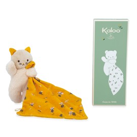 KALOO - Soft Fabric Square - Cuddly Toy Yellow Cat - Plush Toy Baby - Square 18 x 18 cm Yellow Environmentally Friendly Material - FSC Gift Box - From Birth, K226003