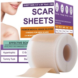 Parche de silicona para cicatrices, cinta de silicona para cicatrices, tiras de silicona para eliminar cicatrices quirúrgicas, cesáreas, abdominoplastias y queloides (rollo de 1,6« x 59» - 1,5 m) Eliminación de protuberancias queloides