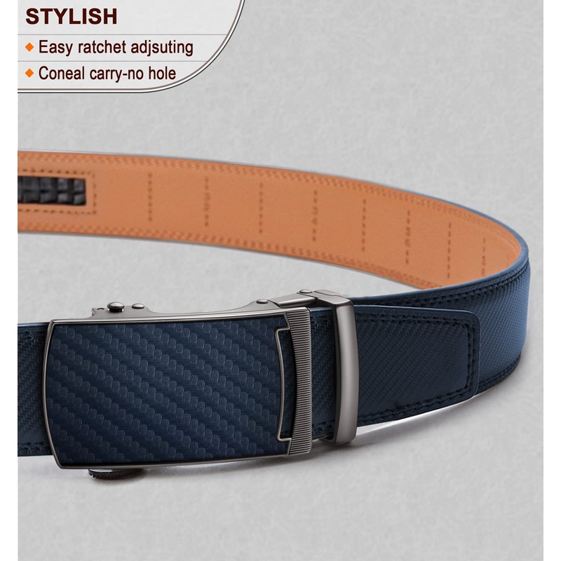 KEMISANT Men's Leather Belt Ratchet Automatic Buckle for Men Business