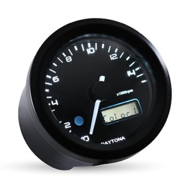 Daytona Velona 44199 Electric Tachometer, Voltmeter, For Motorcycles, Black Body/3 Color LED, φ1.8 inches (48 mm), 15,000 rpm Display
