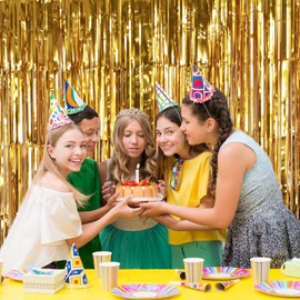 2 Pack Gold Fringe Curtain Backdrop, 3.2Ft x 8.2Ft Metallic Photo Booth Backdrop Tinsel Door Curtains for Birthday Baby Shower Anniversary Christmas New Year Eve Bachelorette Party Decorations