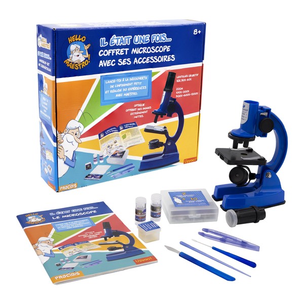 UPYAA - Hello Maestro – Educational Game – Il was Une Time... – Microscope Box Zoom 100 to 1200 – 66 Accessories + 50 Experiences – 430350