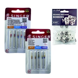Singer Universal Sewing Needles Cotton and Knitting Fabrics Elastic and Lycra 2020 and 2045 System 130/705 H (Flat on One Side) HAx1 and H-S + Metal Rings