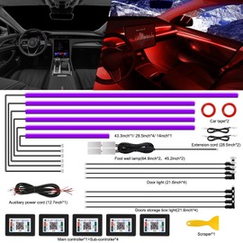 Acrylic Interior Car LED Strip Light with Wireless APP, Car Accessories 18 in 1 with 175 inches 593 LEDs Fiber Optic Car Ambient Lighting Kits, RGB Dynamic Music Sync Neon LED Strip Light for Car
