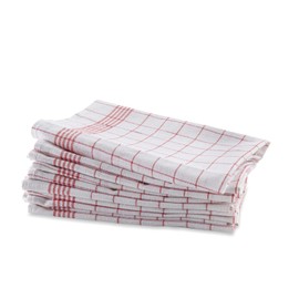 Bertsch Hotelwäsche GmbH Set of 10 tea towels made of half linen, chequered, red-white, 50 x 70 cm (red)