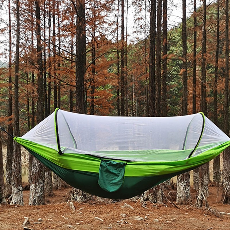 Camping Hammock with Net 210T Nylon Taffeta Automatic Quick Opening