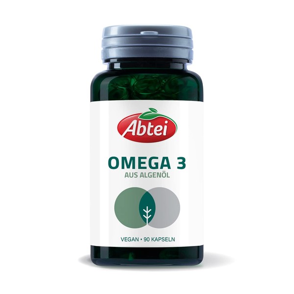 Abtei Nature & Science Omega 3 Vegan - with EPA and DHA from Omega-3 Fatty Acids - Made of High-Quality Sustainable Algae Oil - for Heart, Vision and Cholesterol Levels - Laboratory Tested, 90