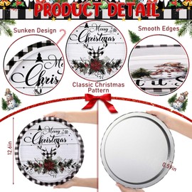 Yaomiao 8 Pcs Merry Christmas Cookie Plates 12.6 Inches Christmas Trays Black and White Round Plaid Serving Tin Platter Christmas Platters for Holiday Dessert Xmas Party Decorations, 4 Styles