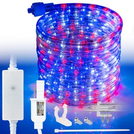 West Ivory 381LEDs, 50ft USA American Red White Blue, Outside LED Rope Light, 8 Modes, Connectable Outdoor Permanent Waterproof Accent Exterior Lighting, PVC Case, Backyard Patio, Garden, Decorative