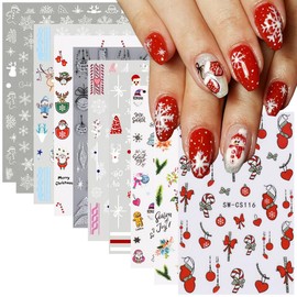10Sheets Christmas Nail Art Stickers 3D Snowflake Self-Adhesive Nail Decals Sparkly Glitter Winter New Year Santa Claus Elk Snowman Xmas Tree Nail Art Supplies DIY Design Christmas Nail Art Decoration