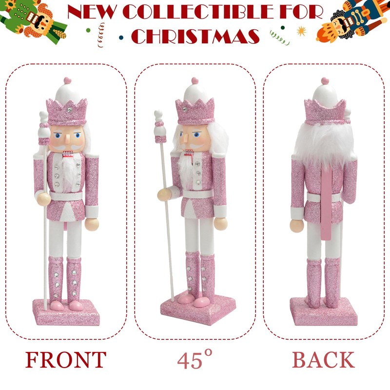 Pink White Wooden Christmas Nutcracker 30cm Soldier Ornaments,Christmas Tree Decorations