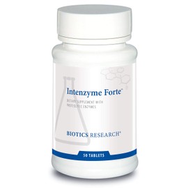 Biotics Research Intenzyme Forte™ Proteolytic Pancreatic Enzymes, Pancreatin, Bromelain, Papain, Lipase, Amylase–Supplement Supports Healthy Protein Digestion–Immune & Circulatory Function 50 Tablets