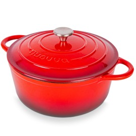 Nuovva Enamelled Cast Iron Dutch Oven Pot with Lid – 6.4 Quart Non Stick Casserole Pot – Heavy Duty & Oven Safe up to 500° F for Bread Baking, Braising, Stews, Roasting – 28cm Red