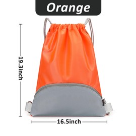 Vepudi Waterproof Drawstring Backpack with Zipper Pocket – Lightweight Sackpack for Gym, Beach, Swimming, Soccer Unisex (Orange)