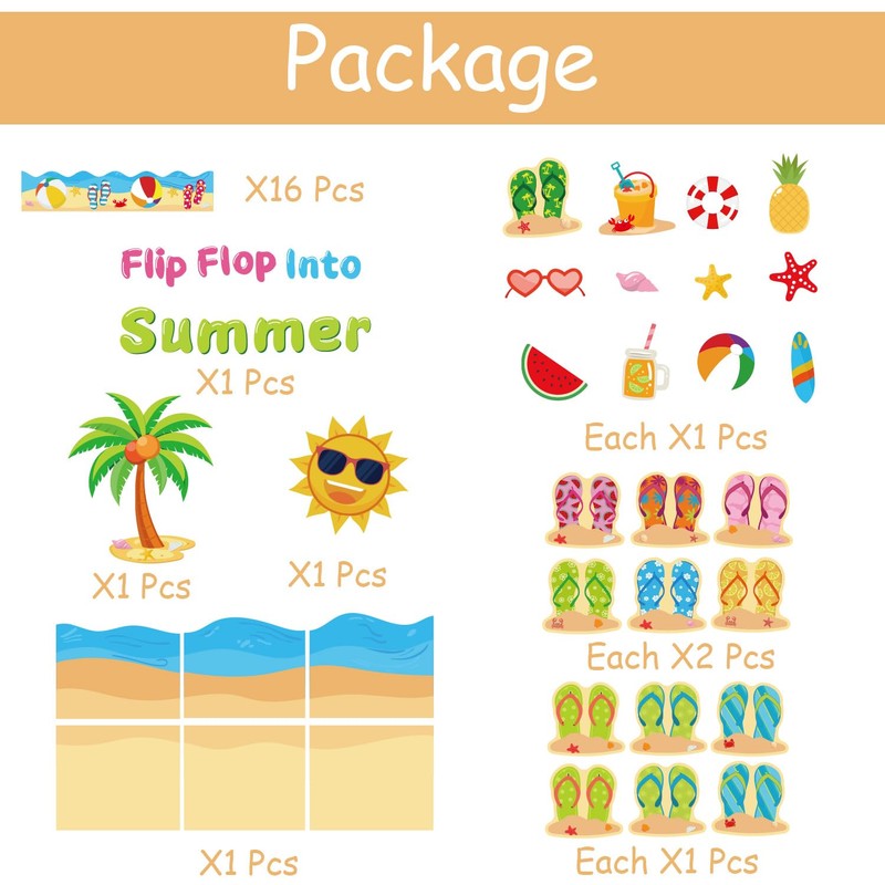Summer Beach Bulletin Board Decorations Set Flip Flop Paper Cutouts