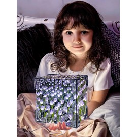 Tulip Night Light, LED Infinity Mirror Lamp Tulipanes DIY Finished Product Decorations Lights Artificial Flower Bedside Table Lamp Creative Gift for Mom Teenage Girl Couple Friend (Purple Finished)