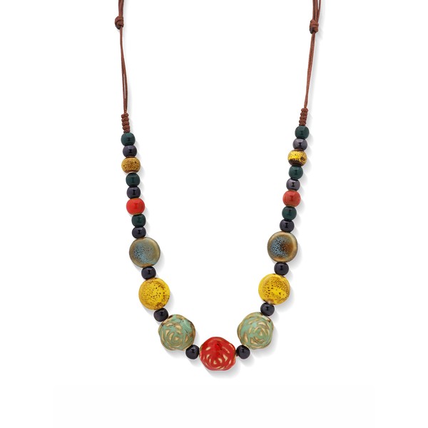 MINACHI Boho Hippie Colorful Ceramic Beads Strand Necklace Bohemian Jewelry
