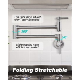 iVIGA Pot Filler Faucet, Brass Wall Mount Kitchen Faucet Brushed Nickel Folding Stretchable with Double Joint Swing Arm Single Hole 2 Handles for Kitchen, Stove Faucet