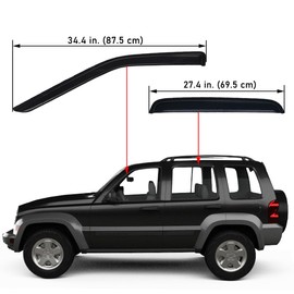 Lightronic Extra Durable Outside-Mount Auto Vent Window Visor, Fits 2002-2007 Jeep Liberty, UV Protection Rain Guard, Original Wind Deflector, No-Drill Easy Install, Dark Smoke, 4-Pcs