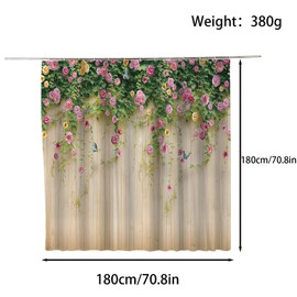 FAIRYGATE B9522 Bathroom Curtain, Beige Bath Curtain, Shower Curtain, Waterproof, Anti-Mould, Polyester Bathroom Curtain with 12 Shower Curtain Rings for Bathroom Decor, 180 x 180 cm, Green Leaves
