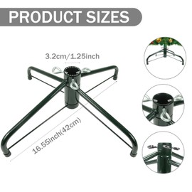 Christmas Tree Stand for Artificial Trees, Folding Metal Tree Base for 3ft to 7ft Christmas Trees, Heavy Duty Iron Construction Tree Stand with 3 Screws, Fits 0.5"–1.25" Tree Poles(Green)