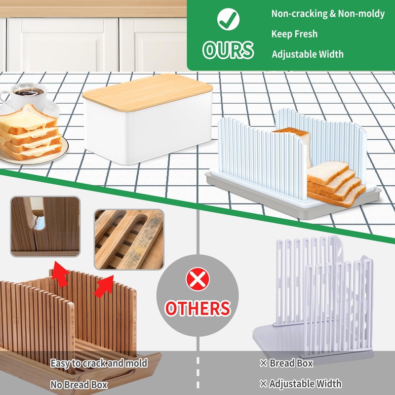 CAWIU Bread Slicer for Homemade Bread with Bread Box, Foldable