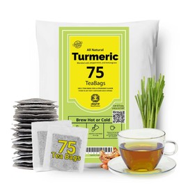 75 Natural Turmeric Tea Bags, Turmeric Black Pepper Tea Blend, Te De Curcuma, Pure Tumeric Tea blend, Caffeine Free Herbal Tea, Non-Gmo. 5oz. by Akshit