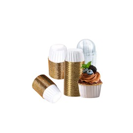100 Pack Cupcake Liners with Lids 3.5 Oz Foil Baking Cups Dessert Cups Disposable Mini Cupcake Liner Muffin Liners Cupcake Containers,for Bakery Wedding Birthday Party,White